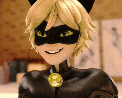A Close Up Of A Cartoon Character Wearing A Cat Mask GIF