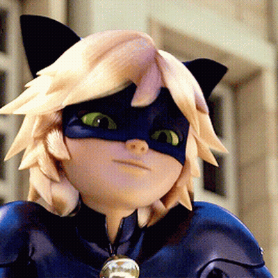 A Close Up Of A Cartoon Character Wearing A Cat Mask With Green Eyes GIF