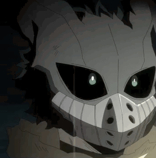 A Close Up Of A Cartoon Character Wearing A Helmet With A Mask On His Face . GIF