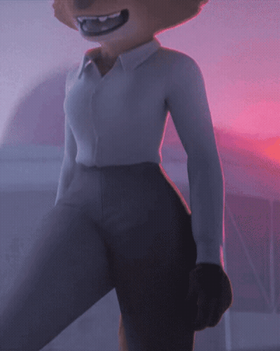 A Close Up Of A Cartoon Character Wearing A White Shirt And Grey Pants GIF