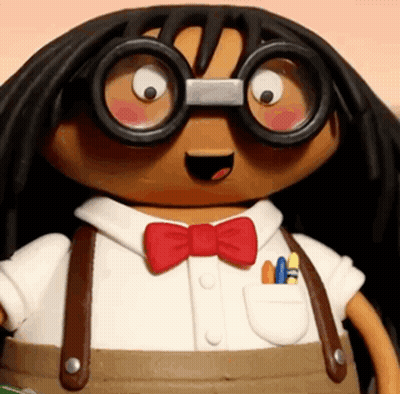 A Close Up Of A Cartoon Character Wearing Glasses And Suspenders GIF