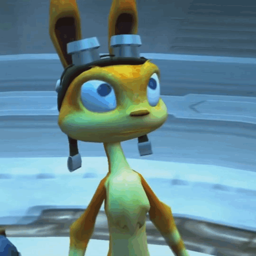 A Close Up Of A Cartoon Character Wearing Goggles And A Hat GIF