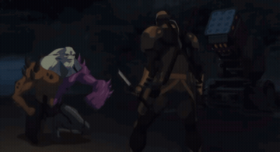 A Close Up Of A Cartoon Character With A Black Mask GIF