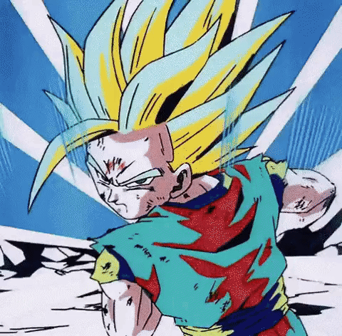 A Close Up Of A Cartoon Character With A Blue And Yellow Hair Style . GIF