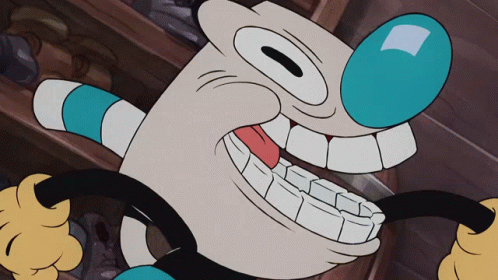 A Close Up Of A Cartoon Character With A Blue Nose And Big Teeth GIF