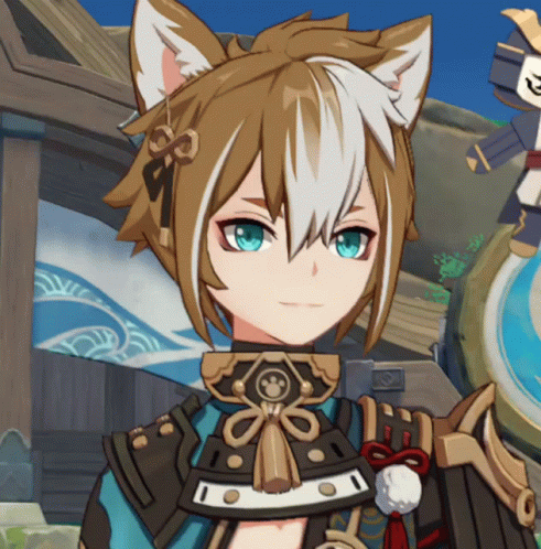 A Close Up Of A Cartoon Character With A Cat Ear On His Head GIF