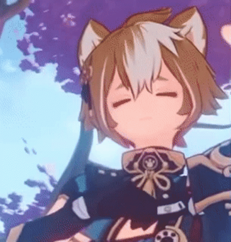 A Close Up Of A Cartoon Character With A Cat 'S Ears And A Sword . GIF