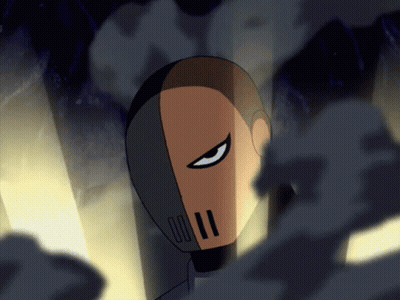 A Close Up Of A Cartoon Character With A Mask GIF