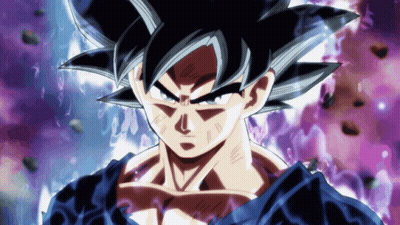 A Close Up Of A Cartoon Character With A Purple And Blue Background GIF