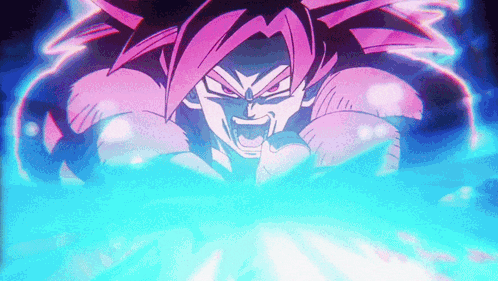 A Close Up Of A Cartoon Character With A Purple Hair And A Blue Light Coming Out Of His Mouth . GIF