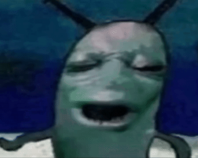 A Close Up Of A Cartoon Character With A Strange Face And Horns On A Blue Background . GIF