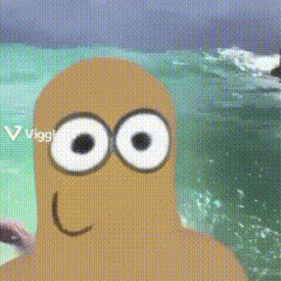 A Close Up Of A Cartoon Character With Big Eyes And A Smile GIF