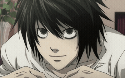 A Close Up Of A Cartoon Character With Black Hair And White Eyes GIF