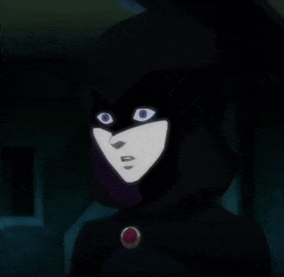 A Close Up Of A Cartoon Character With Blue Eyes And A Purple Necklace GIF