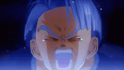 A Close Up Of A Cartoon Character With Blue Hair GIF