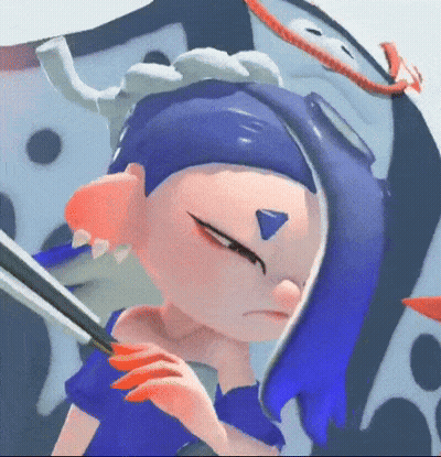 A Close Up Of A Cartoon Character With Blue Hair Holding A Sword GIF