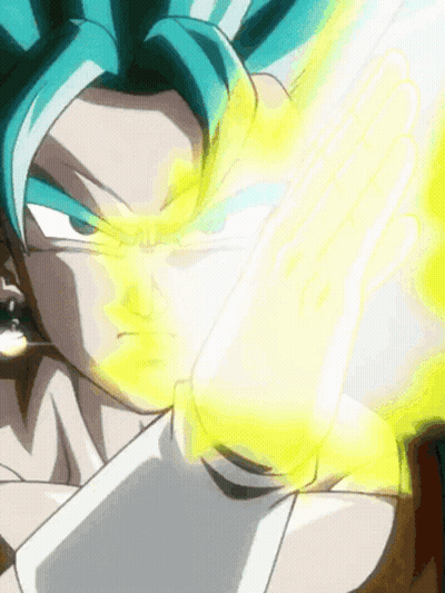 A Close Up Of A Cartoon Character With Blue Hair Holding A Yellow Object GIF