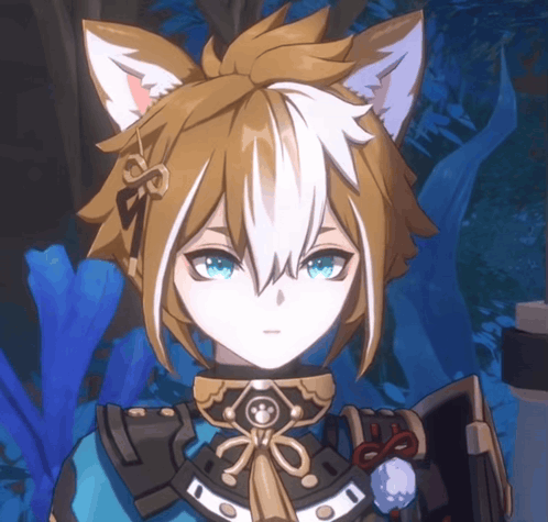 A Close Up Of A Cartoon Character With Cat Ears And Blue Eyes GIF