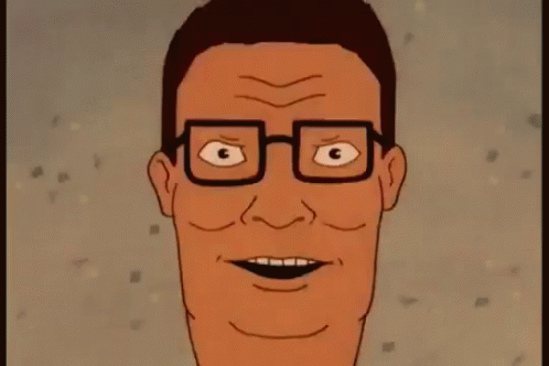 A Close Up Of A Cartoon Character With Glasses And A Big Smile GIF