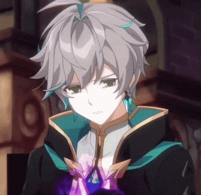 A Close Up Of A Cartoon Character With Gray Hair And Green Eyes GIF