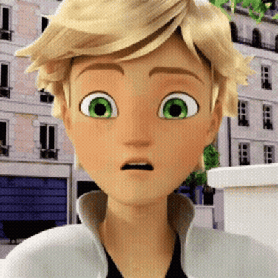 A Close Up Of A Cartoon Character With Green Eyes Making A Surprised Face GIF