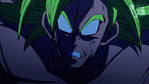A Close Up Of A Cartoon Character With Green Hair And Blue Eyes GIF