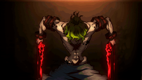 A Close Up Of A Cartoon Character With Green Hair And Sharp Teeth GIF