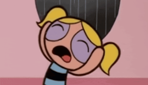 A Close Up Of A Cartoon Character With Her Eyes Closed And Her Mouth Open GIF