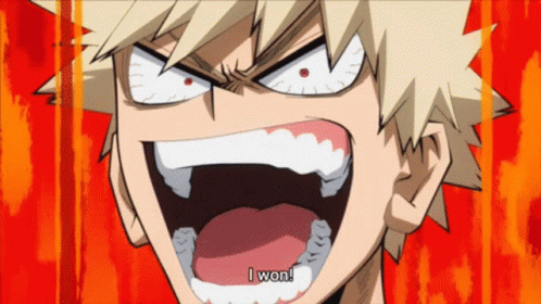 A Close Up Of A Cartoon Character With His Mouth Open And The Words `` I Won '' Written On It . GIF