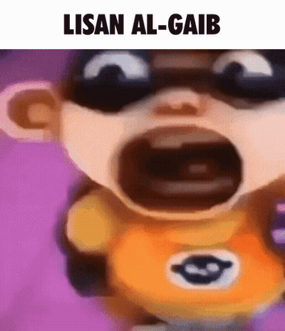A Close Up Of A Cartoon Character With His Mouth Open And The Words Lisan Al-Gaib Above It GIF