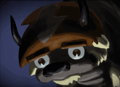 A Close Up Of A Cartoon Character With Horns And A Sad Look On His Face GIF