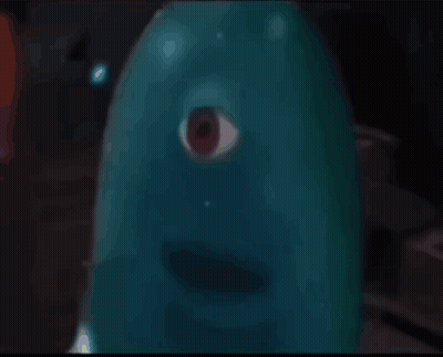 A Close Up Of A Cartoon Character With One Eye GIF