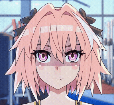 A Close Up Of A Cartoon Character With Pink Hair GIF