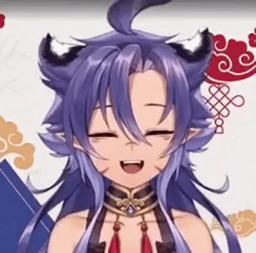 A Close Up Of A Cartoon Character With Purple Hair And Black Ears . GIF