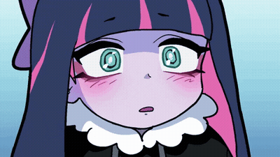 A Close Up Of A Cartoon Character With Purple Hair GIF