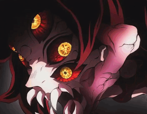 A Close Up Of A Cartoon Character With Red Eyes GIF