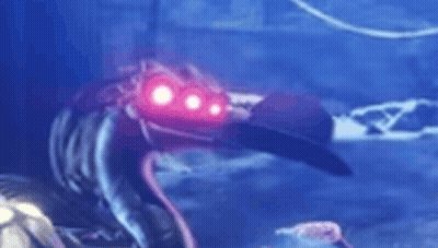 A Close Up Of A Cartoon Character With Red Eyes . GIF