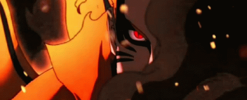 A Close Up Of A Cartoon Character With Red Eyes Standing Next To Each Other . GIF