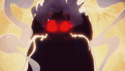 A Close Up Of A Cartoon Character With Red Eyes GIF