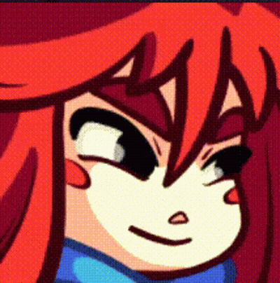 A Close Up Of A Cartoon Character With Red Hair And A Blue Scarf GIF