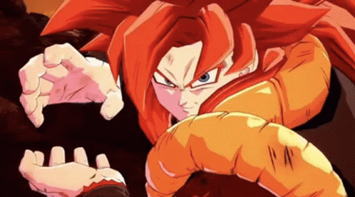 A Close Up Of A Cartoon Character With Red Hair And A Long Tail GIF