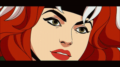 A Close Up Of A Cartoon Character With Red Hair And Green Eyes GIF