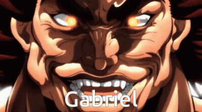 A Close Up Of A Cartoon Character With The Name Gabriel On His Face GIF