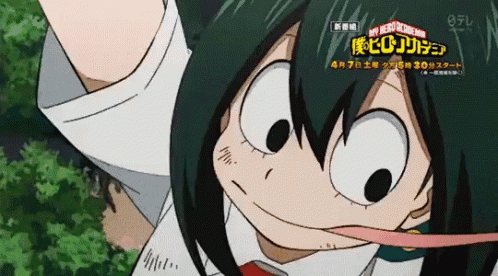 A Close Up Of A Cartoon Character With The Word My Hero Academia On It GIF