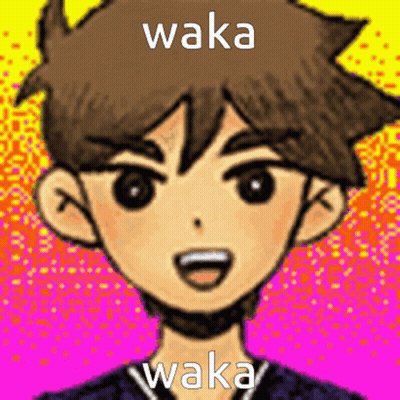 A Close Up Of A Cartoon Character With The Word Waka On It GIF