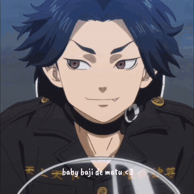 A Close Up Of A Cartoon Character With The Words Baby Baji De Mata < 3 GIF