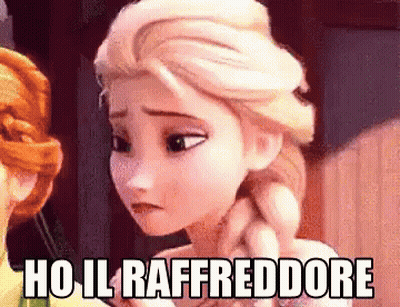 A Close Up Of A Cartoon Character With The Words Ho Il Raffreddore Written Below Her GIF
