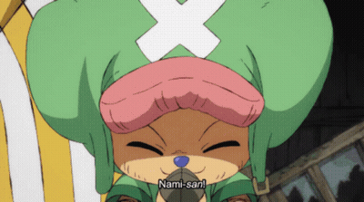 A Close Up Of A Cartoon Character With The Words Nami-San On It GIF