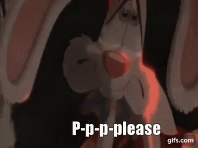 A Close Up Of A Cartoon Character With The Words P-P-P-Please Written On The Bottom . GIF