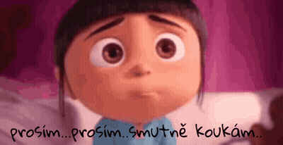 A Close Up Of A Cartoon Character With The Words Prosim Prosim Smutne Koukam Below It GIF